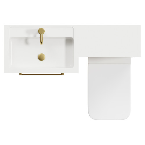 Napoli 390 Combination Light Oak 1100mm Vanity Unit Toilet Suite with Left Hand L Shaped 1 Tap Hole Basin and 2 Drawers with Brushed Brass Handles Top Down View