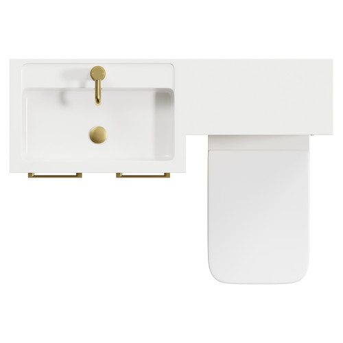 Napoli 390 Combination Light Oak 1100mm Vanity Unit Toilet Suite with Left Hand L Shaped 1 Tap Hole Basin and 2 Doors with Brushed Brass Handles Top Down View