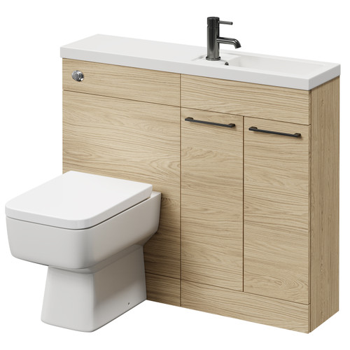 Napoli Combination Light Oak 1000mm Vanity Unit Toilet Suite with Slimline 1 Tap Hole Basin and 2 Doors with Gunmetal Grey Handles Right Hand View