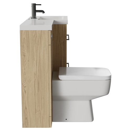 Napoli Combination Light Oak 1000mm Vanity Unit Toilet Suite with Right Hand L Shaped 1 Tap Hole Basin and 2 Drawers with Gunmetal Grey Handles Side View