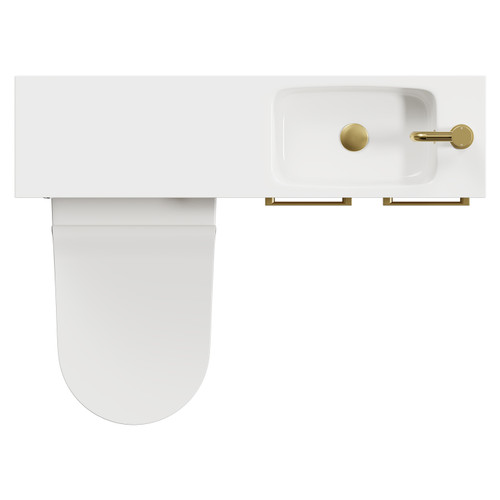 Napoli Combination Light Oak 1000mm Vanity Unit Toilet Suite with Slimline 1 Tap Hole Round Basin and 2 Doors with Brushed Brass Handles Top Down View
