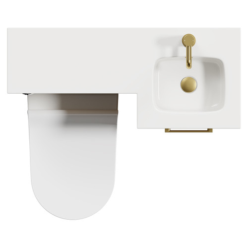 Napoli Combination Light Oak 900mm Vanity Unit Toilet Suite with Right Hand L Shaped 1 Tap Hole Round Basin and Single Door with Brushed Brass Handle Top Down View