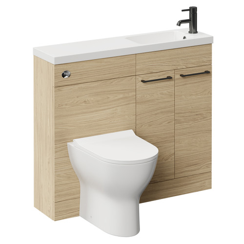 Napoli Combination Light Oak 1000mm Vanity Unit Toilet Suite with Slimline 1 Tap Hole Round Basin and 2 Doors with Gunmetal Grey Handles Left Hand View