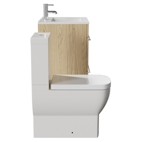 Napoli Light Oak 600mm Vanity Unit and Toilet Suite including Tacoma Close Coupled Toilet and Floor Standing Vanity Unit with 2 Drawers and Chrome Handles Side View