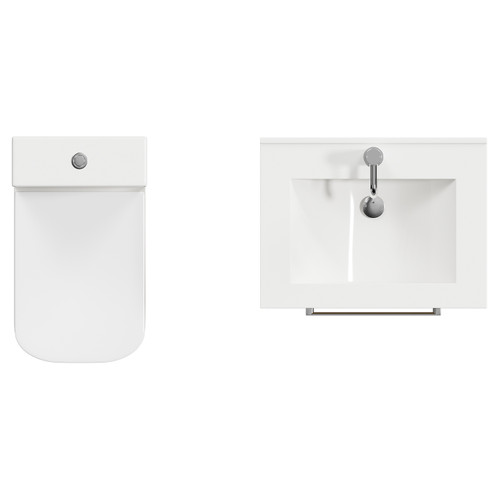 Napoli Light Oak 600mm Vanity Unit and Toilet Suite including Tacoma Close Coupled Toilet and Floor Standing Vanity Unit with 2 Drawers and Chrome Handles Top Down View