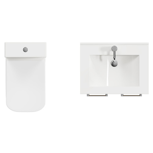 Napoli Light Oak 600mm Vanity Unit and Toilet Suite including Tacoma Comfort Height Toilet and Floor Standing Vanity Unit with 2 Doors and Chrome Handles Top Down View