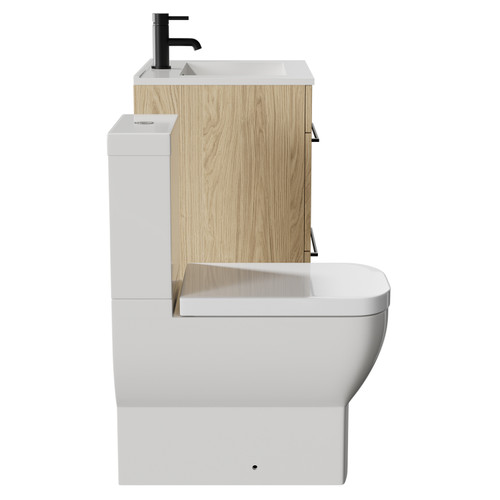 Napoli Light Oak 600mm Vanity Unit and Toilet Suite including Tacoma Close Coupled Toilet and Floor Standing Vanity Unit with 2 Drawers and Matt Black Handles Side View