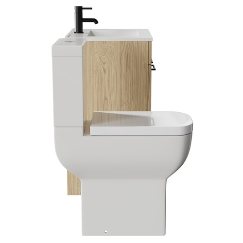 Napoli Light Oak 600mm Vanity Unit and Toilet Suite including Tacoma Comfort Height Toilet and Floor Standing Vanity Unit with 2 Doors and Matt Black Handles Side View