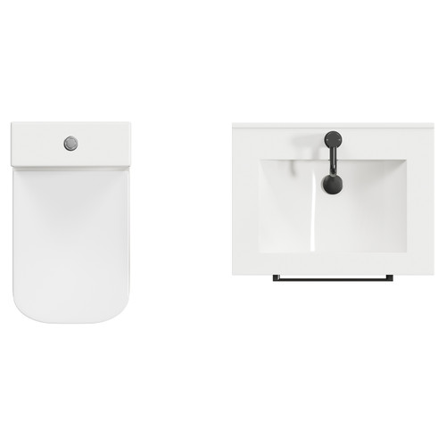 Napoli Light Oak 600mm Vanity Unit and Toilet Suite including Tacoma Close Coupled Toilet and Floor Standing Vanity Unit with 2 Drawers and Gunmetal Grey Handles Top Down View