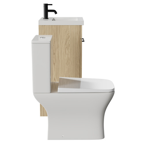 Napoli Light Oak 400mm Vanity Unit and Toilet Suite including Kingston Rimless Close Coupled Toilet and Floor Standing Vanity Unit with Single Door and Matt Black Handle Side View