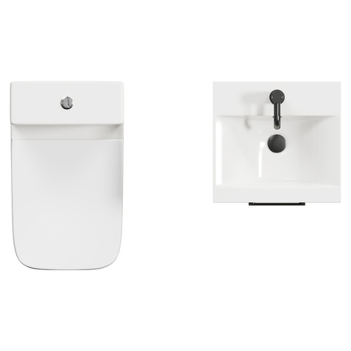 Napoli Light Oak 400mm Vanity Unit and Toilet Suite including Kingston Rimless Close Coupled Toilet and Floor Standing Vanity Unit with Single Door and Gunmetal Grey Handle Top Down View