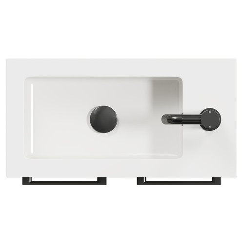 Napoli Light Oak 500mm Slimline Floor Standing 2 Door Vanity Unit with Basin and Gunmetal Grey Handles Top Down View