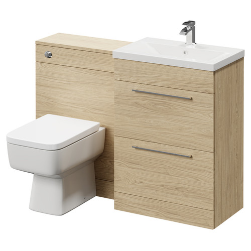 Napoli Cento 390 Light Oak 1200mm Vanity Unit Toilet Suite with 1 Tap Hole Basin and 2 Doors with Polished Chrome Handles Right Hand View