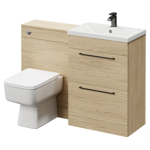 Napoli Cento 390 Light Oak 1200mm Vanity Unit Toilet Suite with 1 Tap Hole Basin and 2 Doors with Gunmetal Grey Handles Right Hand View