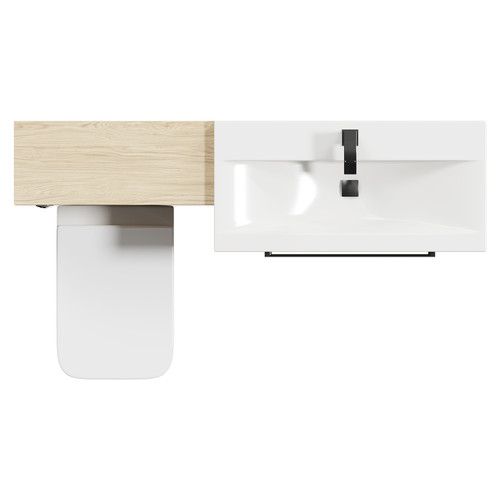 Napoli Cento 390 Light Oak 1400mm Vanity Unit Toilet Suite with 1 Tap Hole Basin and 2 Drawers with Gunmetal Grey Handles Top Down View