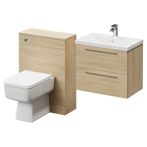 Napoli Cento 390 Light Oak 1200mm Vanity Unit Toilet Suite with 1 Tap Hole Basin and 2 Drawers with Polished Chrome Handles Right Hand View
