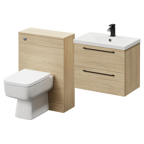 Napoli Cento 390 Light Oak 1200mm Vanity Unit Toilet Suite with 1 Tap Hole Basin and 2 Drawers with Matt Black Handles Right Hand View