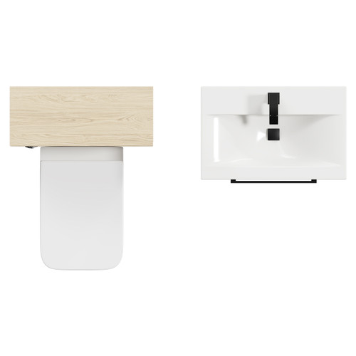 Napoli Cento 390 Light Oak 1200mm Vanity Unit Toilet Suite with 1 Tap Hole Basin and 2 Drawers with Matt Black Handles Top Down View