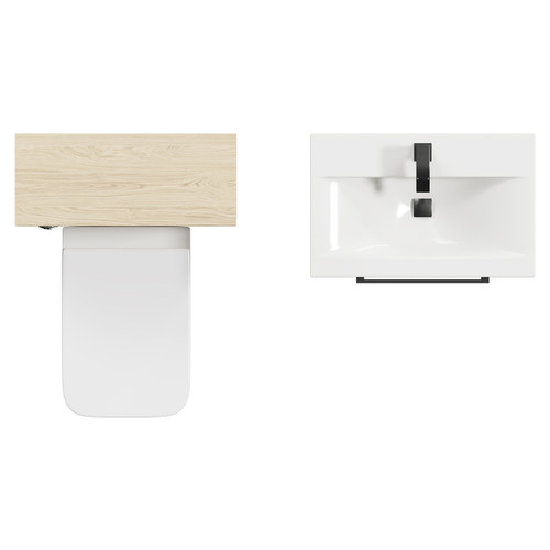 Napoli Cento 390 Light Oak 1200mm Vanity Unit Toilet Suite with 1 Tap Hole Basin and 2 Drawers with Gunmetal Grey Handles Top Down View