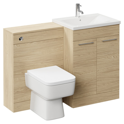 Napoli Cento Light Oak 1200mm Vanity Unit Toilet Suite with 1 Tap Hole Basin and 2 Doors with Polished Chrome Handles Left Hand View