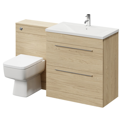 Napoli Cento Light Oak 1400mm Vanity Unit Toilet Suite with 1 Tap Hole Basin and 2 Drawers with Polished Chrome Handles Right Hand View