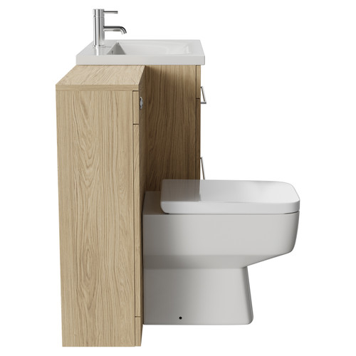 Napoli Cento Light Oak 1400mm Vanity Unit Toilet Suite with 1 Tap Hole Basin and 2 Drawers with Polished Chrome Handles Side View
