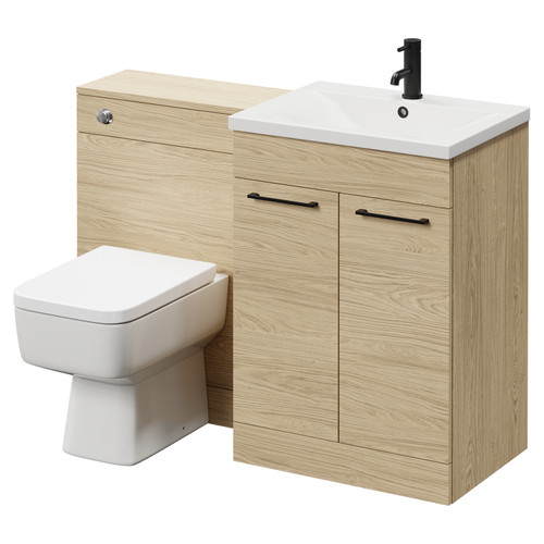 Napoli Cento Light Oak 1200mm Vanity Unit Toilet Suite with 1 Tap Hole Basin and 2 Doors with Matt Black Handles Right Hand View