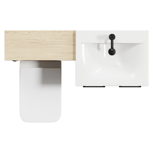 Napoli Cento Light Oak 1200mm Vanity Unit Toilet Suite with 1 Tap Hole Basin and 2 Doors with Matt Black Handles Top Down View