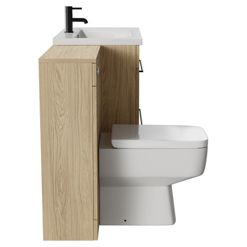 Napoli Cento Light Oak 1400mm Vanity Unit Toilet Suite with 1 Tap Hole Basin and 2 Drawers with Matt Black Handles Side View