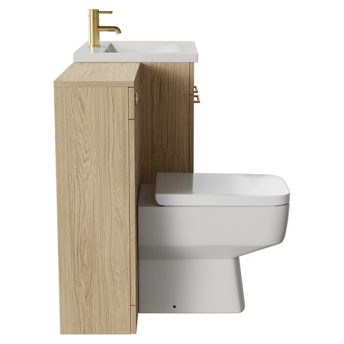 Napoli Cento Light Oak 1200mm Vanity Unit Toilet Suite with 1 Tap Hole Basin and 2 Doors with Brushed Brass Handles Side View