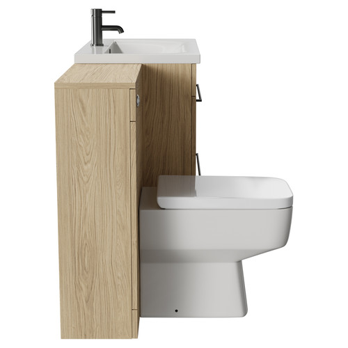 Napoli Cento Light Oak 1400mm Vanity Unit Toilet Suite with 1 Tap Hole Basin and 2 Drawers with Gunmetal Grey Handles Side View