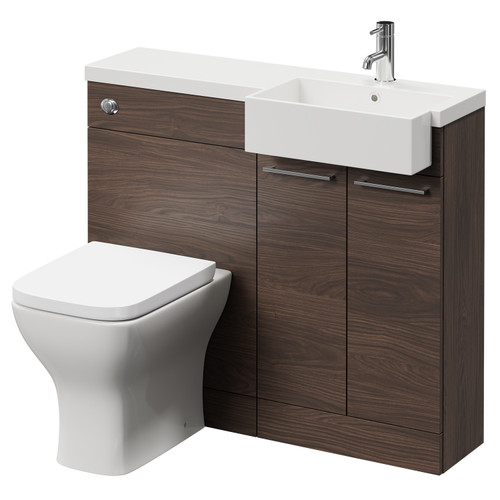 Napoli Combination Brown Oak 1000mm Vanity Unit Toilet Suite with Right Hand Square Semi Recessed 1 Tap Hole Basin and 2 Doors with Polished Chrome Handles Right Hand View