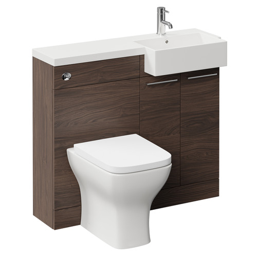 Napoli Combination Brown Oak 1000mm Vanity Unit Toilet Suite with Right Hand Square Semi Recessed 1 Tap Hole Basin and 2 Doors with Polished Chrome Handles Left Hand View
