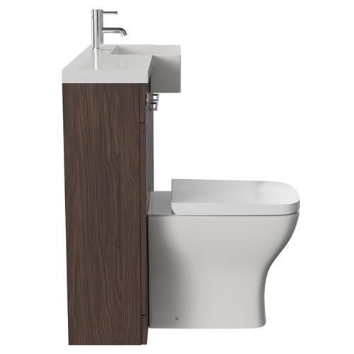 Napoli Combination Brown Oak 1000mm Vanity Unit Toilet Suite with Right Hand Square Semi Recessed 1 Tap Hole Basin and 2 Doors with Polished Chrome Handles Side View