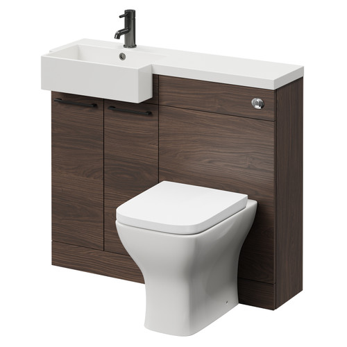 Napoli Combination Brown Oak 1000mm Vanity Unit Toilet Suite with Left Hand Square Semi Recessed 1 Tap Hole Basin and 2 Doors with Gunmetal Grey Handles Right Hand View