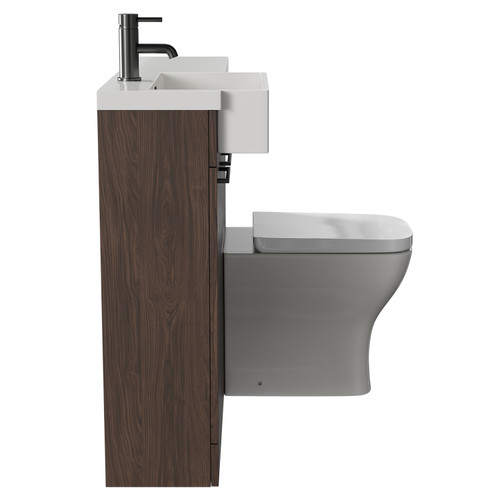 Napoli Combination Brown Oak 1000mm Vanity Unit Toilet Suite with Left Hand Square Semi Recessed 1 Tap Hole Basin and 2 Doors with Gunmetal Grey Handles Side View
