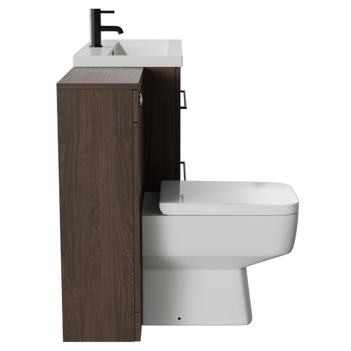 Napoli 390 Brown Oak 1300mm Vanity Unit Toilet Suite with 1 Tap Hole Basin and 2 Drawers with Matt Black Handles Side View