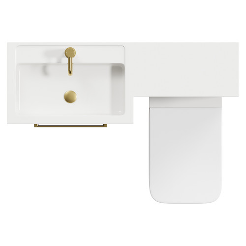 Napoli 390 Combination Brown Oak 1100mm Vanity Unit Toilet Suite with Left Hand L Shaped 1 Tap Hole Basin and 2 Drawers with Brushed Brass Handles Top View