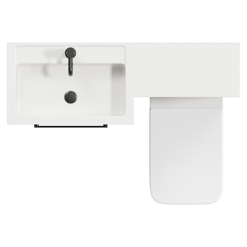 Napoli 390 Combination Brown Oak 1100mm Vanity Unit Toilet Suite with Left Hand L Shaped 1 Tap Hole Basin and 2 Drawers with Gunmetal Grey Handles Top View