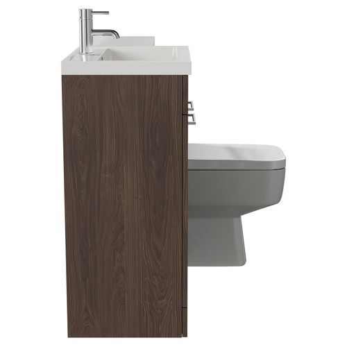 Napoli 390 Combination Brown Oak 1100mm Vanity Unit Toilet Suite with Left Hand L Shaped 1 Tap Hole Basin and 2 Doors with Polished Chrome Handles Side View