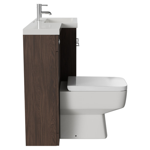 Napoli 390 Combination Brown Oak 1100mm Vanity Unit Toilet Suite with Right Hand L Shaped 1 Tap Hole Basin and 2 Doors with Polished Chrome Handles Side View