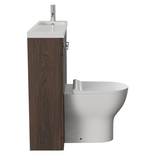 Napoli Combination Brown Oak 1000mm Vanity Unit Toilet Suite with Slimline 1 Tap Hole Round Basin and 2 Doors with Polished Chrome Handles Side View