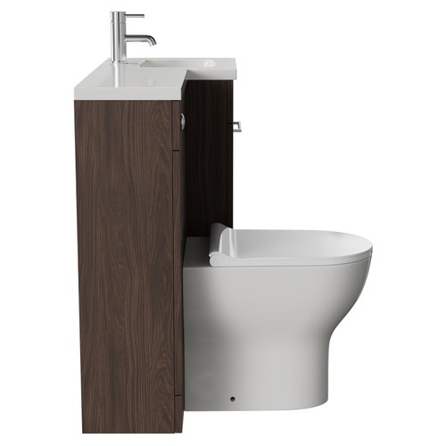 Napoli Combination Brown Oak 900mm Vanity Unit Toilet Suite with Right Hand L Shaped 1 Tap Hole Round Basin and Single Door with Polished Chrome Handle Side View