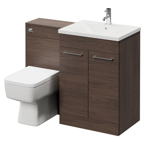 Napoli Brown Oak 1100mm Vanity Unit Toilet Suite with 1 Tap Hole Basin and 2 Doors with Polished Chrome Handles Right Hand View