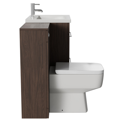 Napoli Brown Oak 1100mm Vanity Unit Toilet Suite with 1 Tap Hole Basin and 2 Drawers with Polished Chrome Handles Side View