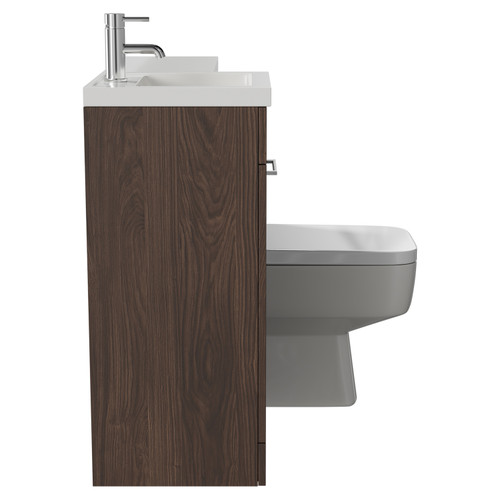Napoli Combination Brown Oak 900mm Vanity Unit Toilet Suite with Left Hand L Shaped 1 Tap Hole Basin and Single Door with Polished Chrome Handle Side View