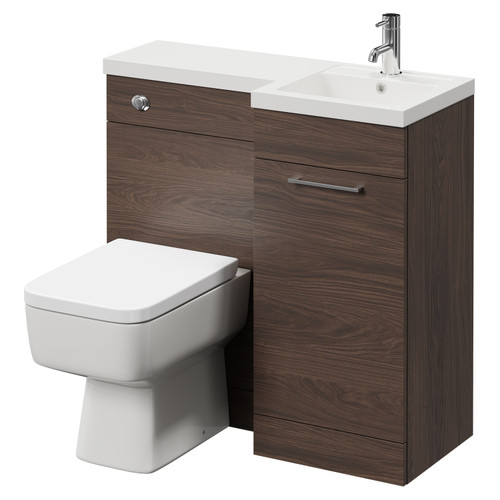 Napoli Combination Brown Oak 900mm Vanity Unit Toilet Suite with Right Hand L Shaped 1 Tap Hole Basin and Single Door with Polished Chrome Handle Right Hand View