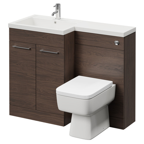 Napoli Combination Brown Oak 1100mm Vanity Unit Toilet Suite with Left Hand L Shaped 1 Tap Hole Basin and 2 Doors with Polished Chrome Handles Right Hand View
