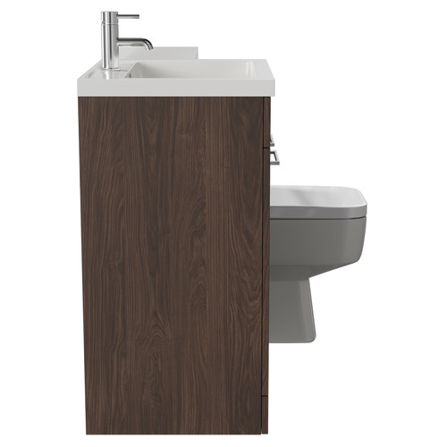 Napoli Combination Brown Oak 1100mm Vanity Unit Toilet Suite with Left Hand L Shaped 1 Tap Hole Basin and 2 Doors with Polished Chrome Handles Side View
