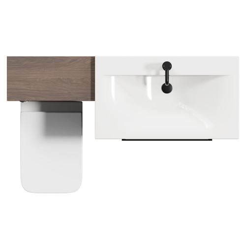 Napoli Brown Oak 1300mm Vanity Unit Toilet Suite with 1 Tap Hole Basin and 2 Drawers with Matt Black Handles Top View